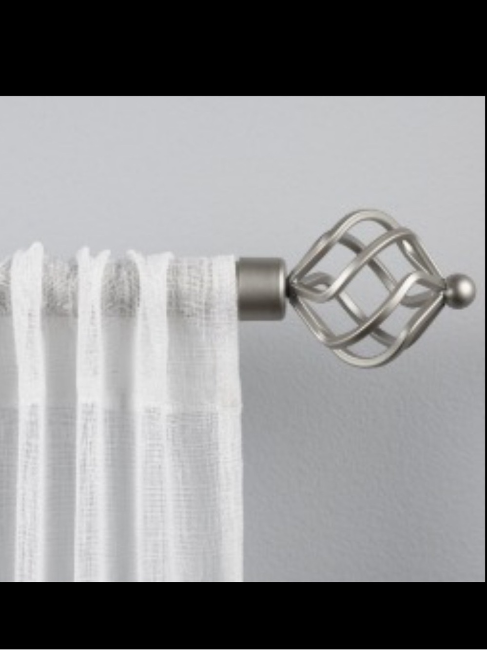 Metal Decorative Curtain Rod Finial with Sheer White Curtain